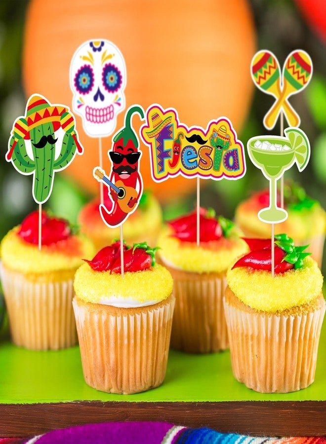 QZYL 48 PCS Cinco De Mayo Cupcake Toppers, 12 Style Mexican Party Decorations, Chili Cactus Sombrero Printing Design Fiesta Cake Toppers Mexican Cupcake Picks, Cinco De Mayo Decor for Mexican Party - Image 5